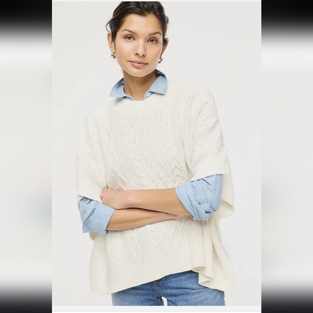 J. Crew‎ Cream Cable Knit Poncho Sweater